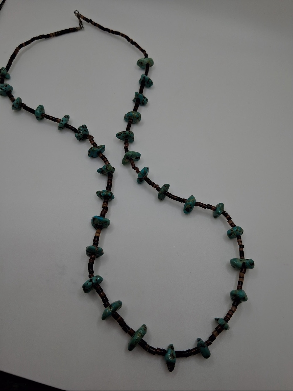Vintage Genuine Turquoise Nugget Heishi Bead Necklace Southwestern Boho Western